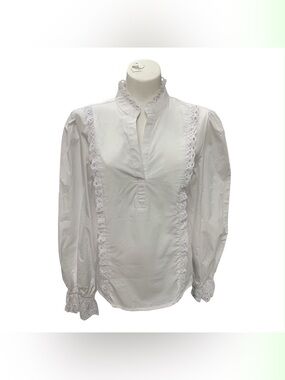 Stem & Vine White Lace-Trim Victorian Blouse - Size L